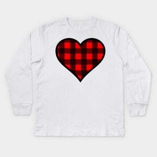 Classic Buffalo Plaid Heart Kids Long Sleeve T-Shirt